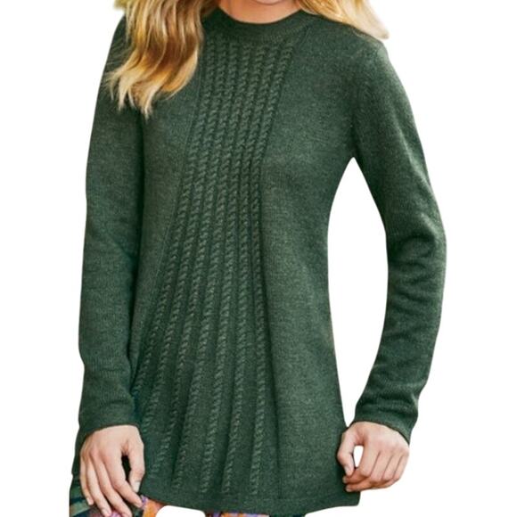 Soft Surroundings Sydney Sweater Cable Knit Long Sleeve Crew Neck Green Petite S - Picture 1 of 5